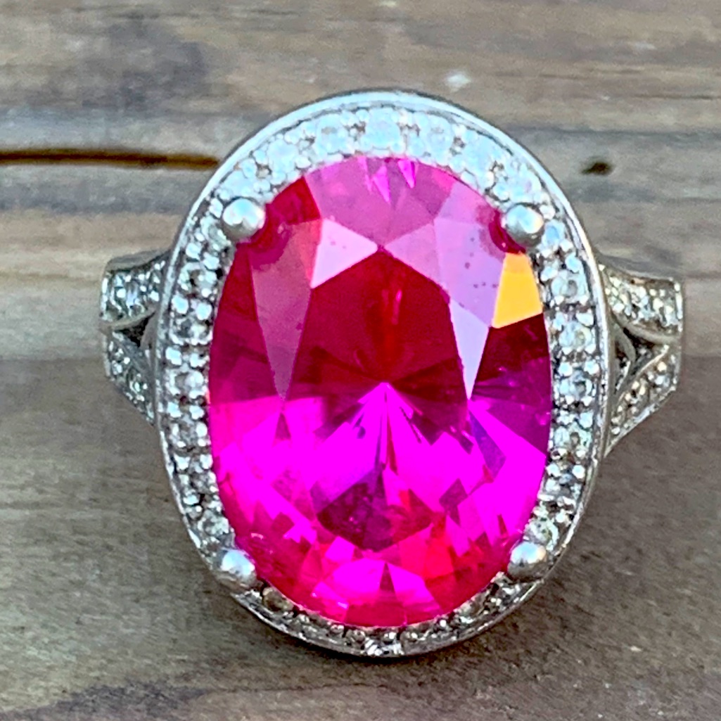 925 Silver Synthetic Ruby Ring